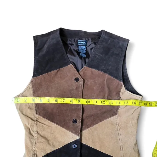 90s Western Boho Patchwork Genuine Leather Suede Brown Black Vest Ranch Rodeo Biker Vintage #Bohemian #Hippie #Indie Sleaze #Streetwear #Festival Grunge Sz M Measurement in pics - Image 3