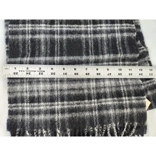 NWT John Hanly & Co Woven in‎ Ireland 100% Lambswool Scarf Black Plaid Fringe - Image 6