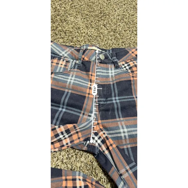 Madden Girl Womens Plaid Flare Jeans Navy Orange Bell Bottom Raw Hem Size 28 - Image 6