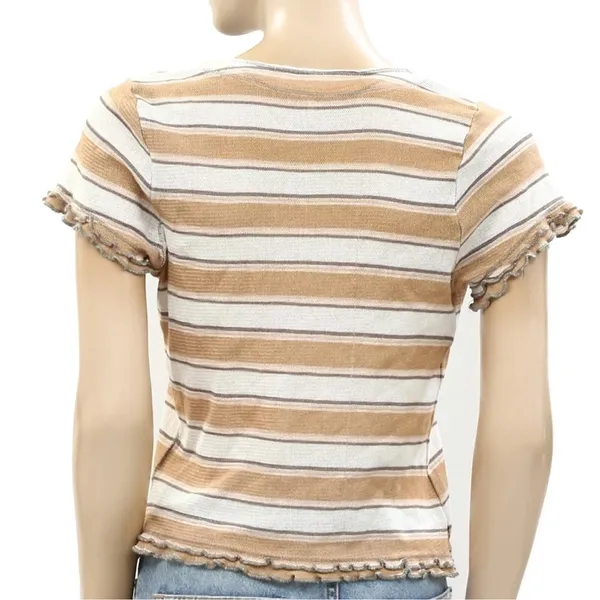 NWT Free People Garner Tee Shirt Top Striped Ruffle Short Sleeve Size Small - Image 8