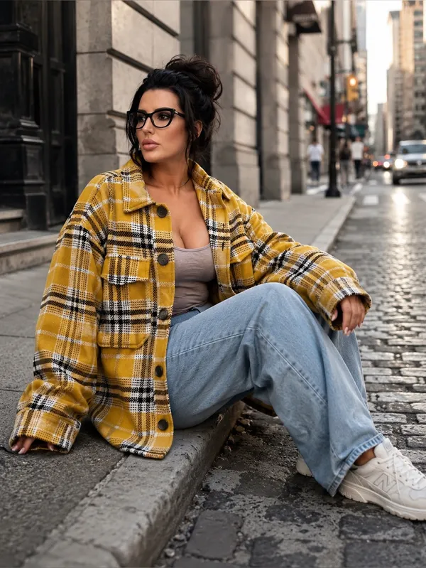 Bershka Mustard Plaid Oversized Overshirt Jacket XS/S - Image 2