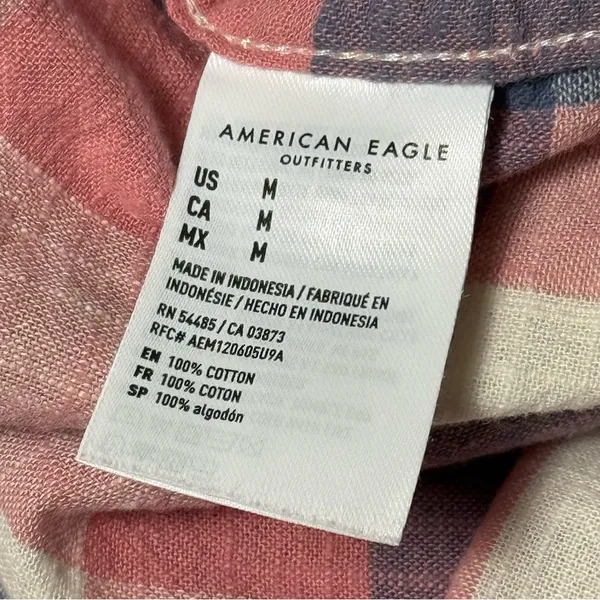 American Eagle Outfitters Plaid Shirt - Red,Pink,Blue, Cream 100%Cotton Sise M - Image 9