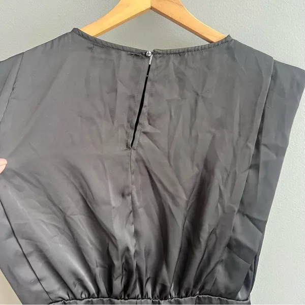 Deluc NWT Harlow Black Satin Mini Dress Size Medium Sleeveless Ruffle Dress - Image 7