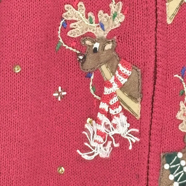 Vintage Heirloom Collectibles‎ Red Reindeer Christmas Sweater Cardigan Size 16 - Image 9