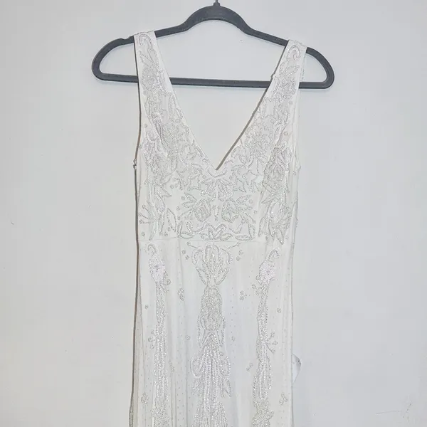 Lulus White Mermaid Beaded Wedding Dress NWT Size Small Sequined Wedding Gown - Image 5