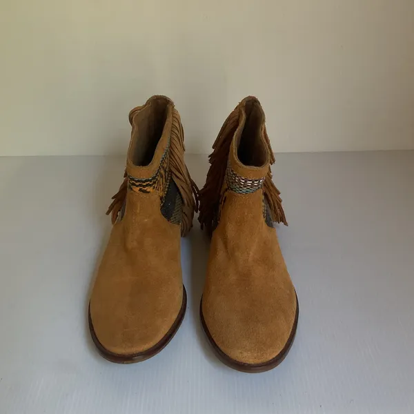 Zara Trafaluc Women’s Fringe Ankle Boots Size 36 Suede Western Boho Booties - Image 4