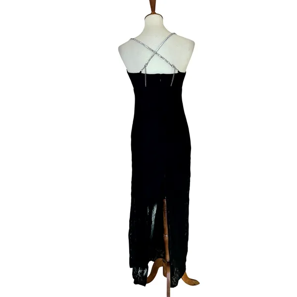 Lovers + Friends Black Lace Gown MEDIUM Maxi Dress Rhinestone Rosette $300 NEW - Image 7