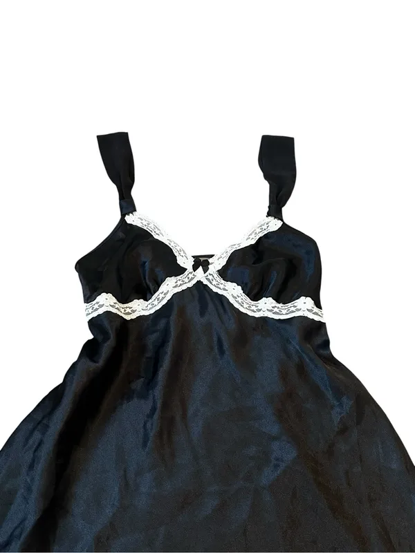 Black Satin Mini Slip Dress Tie Back Y2K Coquette Whimsygoth Indie Sleaze - Image 3