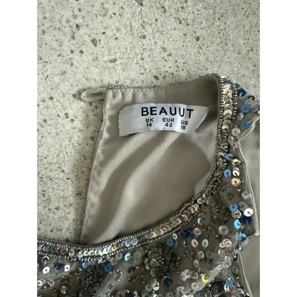 ASOS Beautt Silver Sequin Tulle Dress UK 14 US 10‎ Sleeveless Party Cocktail - Image 2