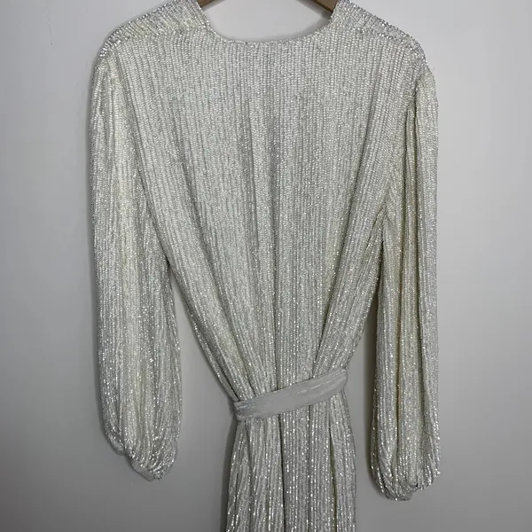 Retrofête Gabrielle Robe Sequins Wrap Mini Dress in Moonglow White Womens XS - Image 11