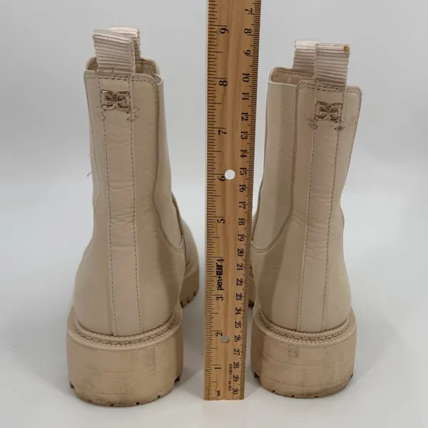 Sam Edelman Boots Women 8.5 M Cream Leather LAGUNA Chelsea Lug Sole Utility READ - Image 6
