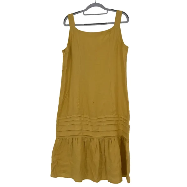 For Cynthia Womens Mustard Yellow Linen Blend Embroidered Floral Dress Size M‎ - Image 2
