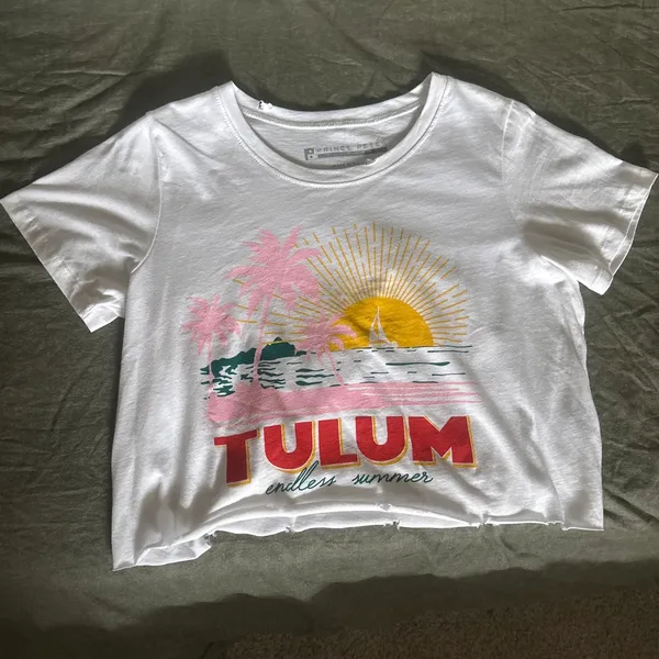 Prince Peter Tulum White Short Sleeve Cropped Graphic Tee - Image 2