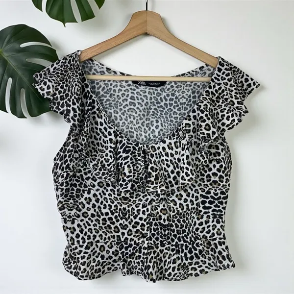 ZARA Leopard Print Peplum Ruffle Blouse - Image 5