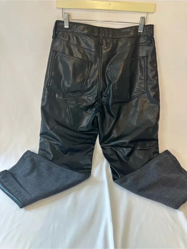 Abercrombie & Fitch Black Straight-Leg Jeans with Faux-Leather Panels - Image 3