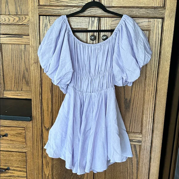 NWT Altar’d‎ State Amabella Puff Sleeve Smocked Waist Lilac Mini Dress Medium - Image 9