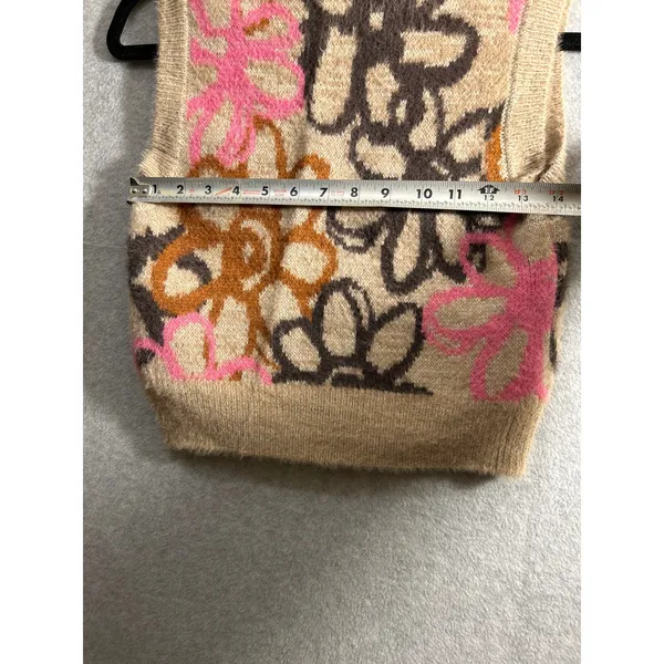 PacSun Floral Sweater Vest Womens Small Tan Pink Fuzzy Knit Mock Neck Crop Boho - Image 6