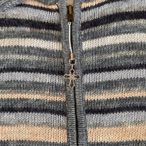Heirloom Collectibles Fair Isle Cardigan Sweater Women's Lg. Blue Beige Zip Up‎ - Image 4