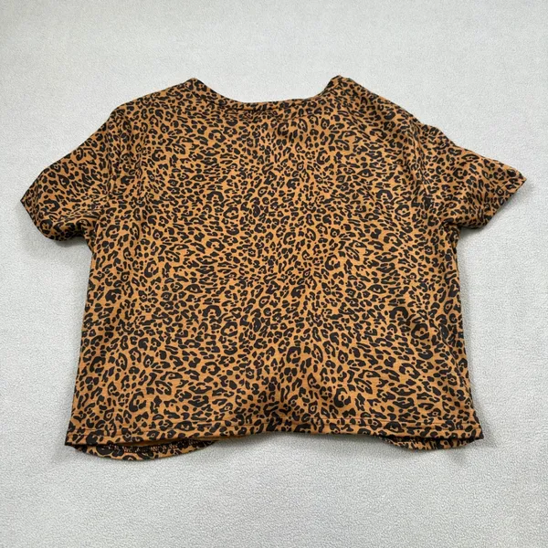 Shein Tunic Top M Womens Leopard Print Twist Front Short Sleeve Cute Blouse - Image 2