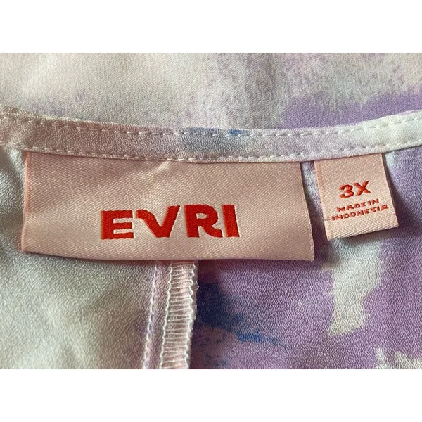 Evri Long Sleeve Semi Sheer Pink Blue Paint Look Tie Waist V-neck 3x Top NWT - Image 7