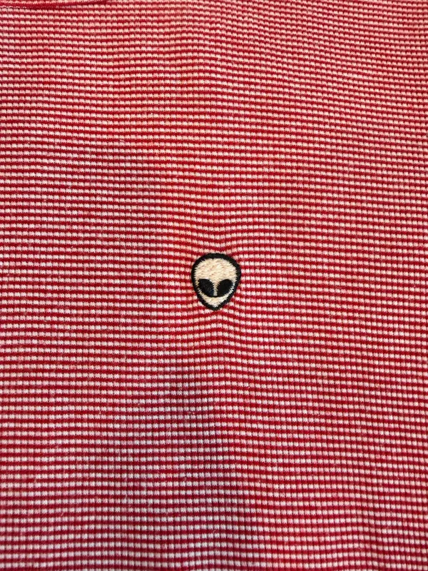 Brandy Melville Red & White Striped Alien Patch Baby Tee One Size - Image 3