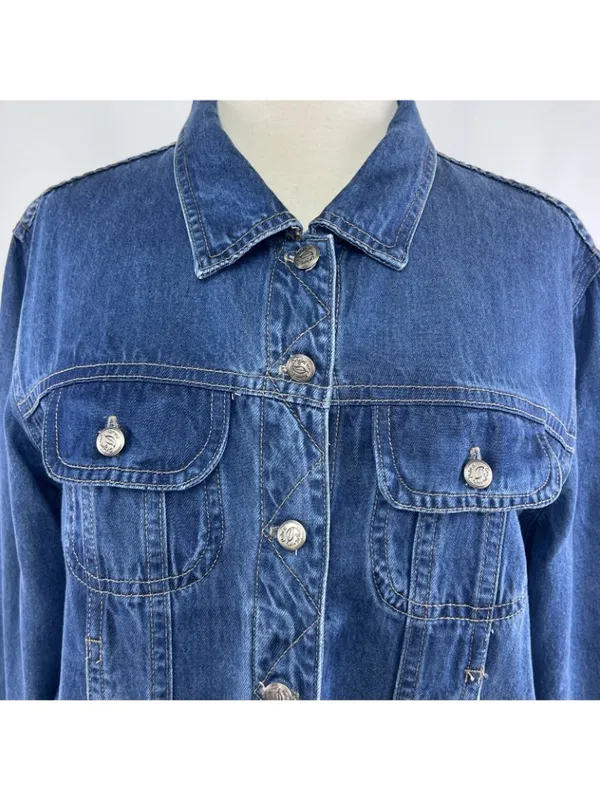 Natural Origins Sz LP Lyocell Blue Jean Denim Button Up Trucker Jacket USA Made - Image 2