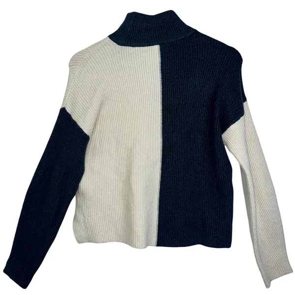Abercrombie & Fitch Cream Black Wool Colorblock Turtleneck Sweater Womens Size S - Image 3