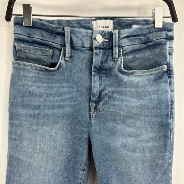 Frame Denim Stretch Cotton Le One Crop Mini Boot Casper Blue Jeans Size 26 - Image 5