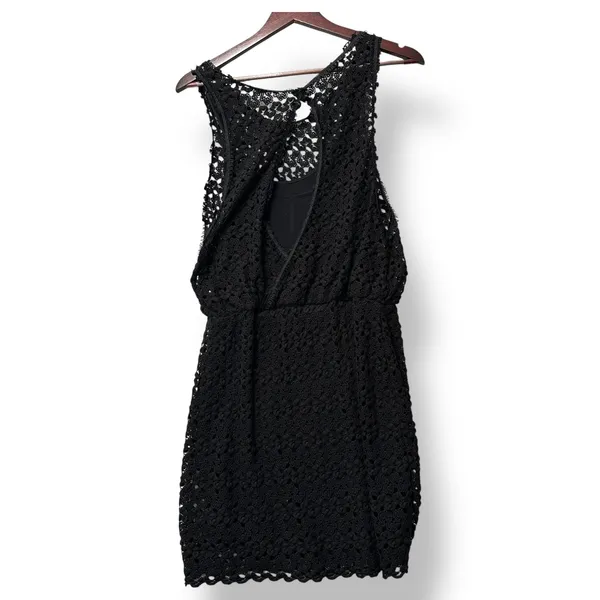 Free People Womens Black Crochet Lace Dress‎ M Boho Romantic Feminine Festival - Image 4