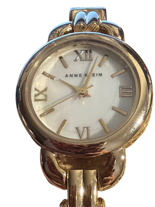 Anne Klein Gold Tone Bracelet Watch Roman Numerals Fold Over Clasp 6.5" *READ - Image 2