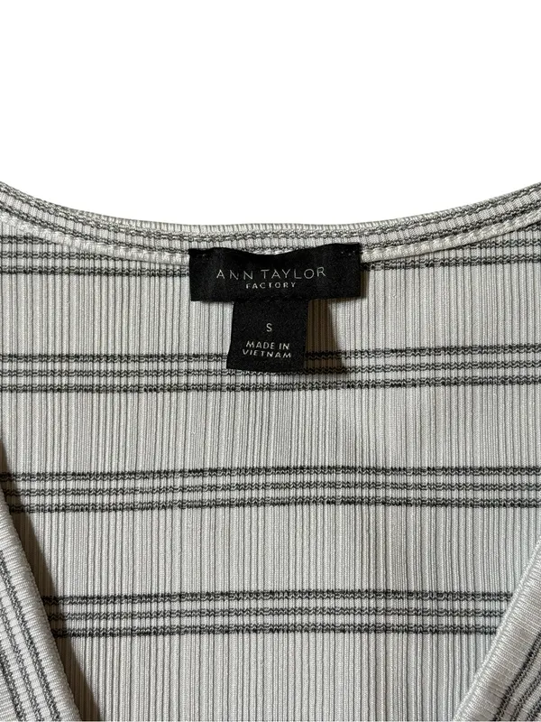 Ann Taylor Loft Outlet Striped Faux Wrap Shirt Women S Gray/White Striped - Image 2
