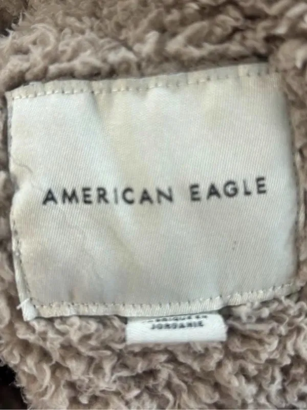 American Eagle Outfitters cream & tan fleece quarter zip pullover - Image 2