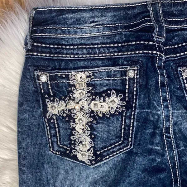 Miss me 30 studded cross Dark Wash Women's Straight Leg Jeans - Blue - Image 5