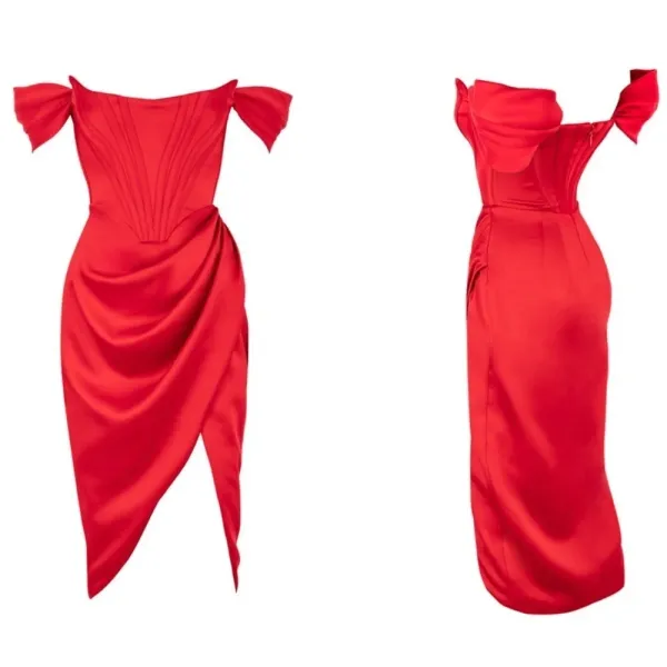 HOUSE OF‎ CB 'Loretta' Red Satin Off Shoulder Dress/Size XS NWOT - Image 5