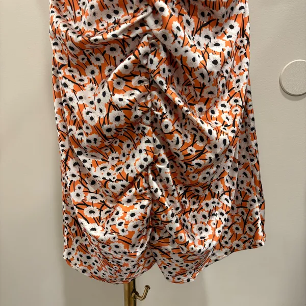 Hutch Campbell Mini Dress Orange White Daisy Floral Ruched Satin Halter L NEW - Image 5