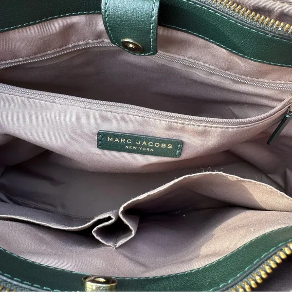 Marc Jacobs Commuter Tote Leather Shoulder Bag Forest Green Zip Work Laptop - Image 6