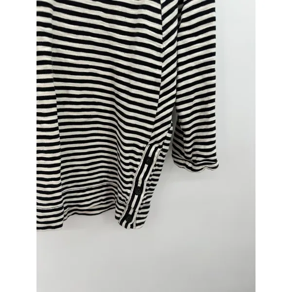Madewell Black White Striped 3/4 Sleeve Side‎ Button Thick Cotton Top Womens XS - Image 3