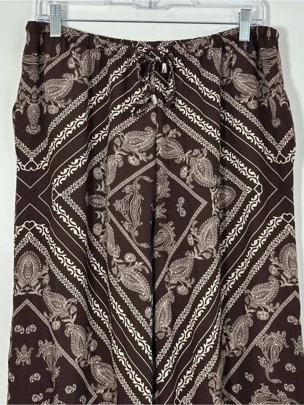 Dotti Women’s Brown Paisley Wide Leg Pull-On Pants Size M Boho Palazzo - Image 2