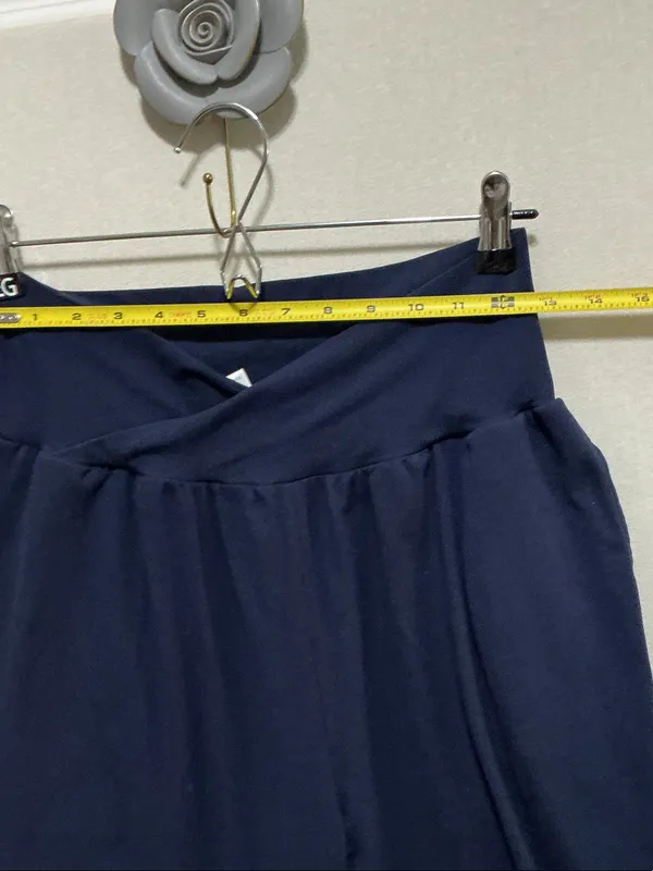Wide-Leg High-Rise Pants in Navy with Crossover Waistband - Image 3
