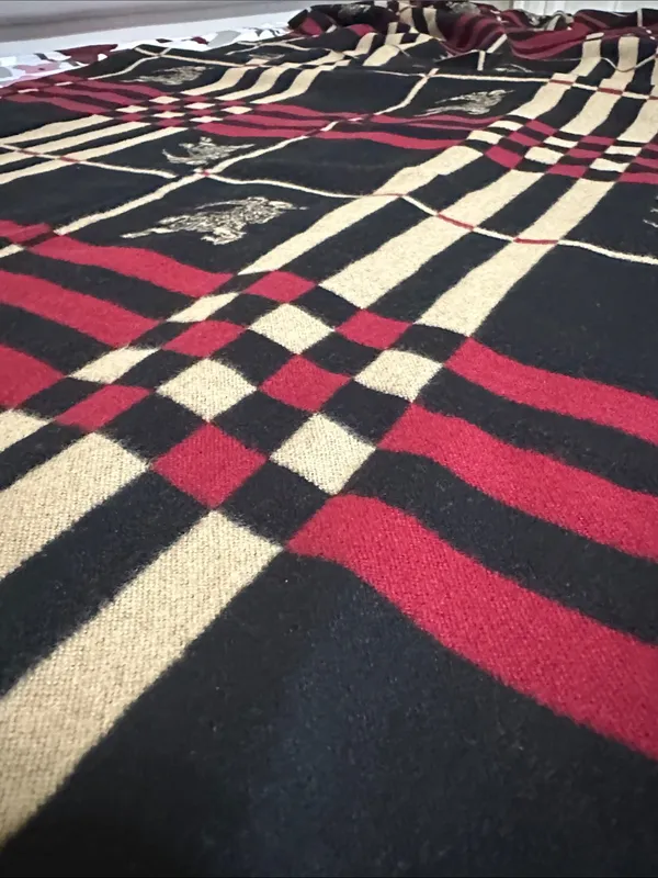 Burberry Black, Red & Cream Plaid Logo Scarf NWT - Image 5