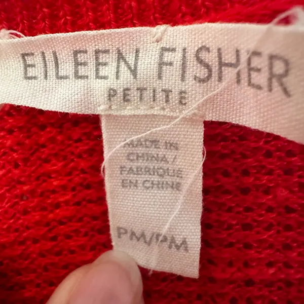 Eileen Fisher Linen V-Neck Sweater Women's Medium Petite Orange Preppy‎ Classic - Image 2