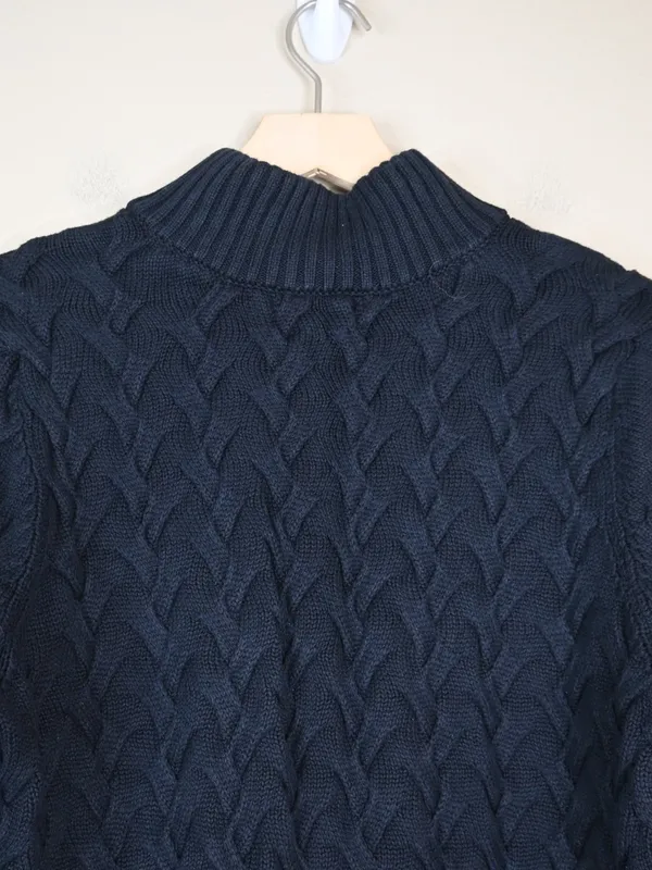 Lands' End Women's L Navy Blue Cable Knit Full-Zip Stand Collar Cardigan - Image 4