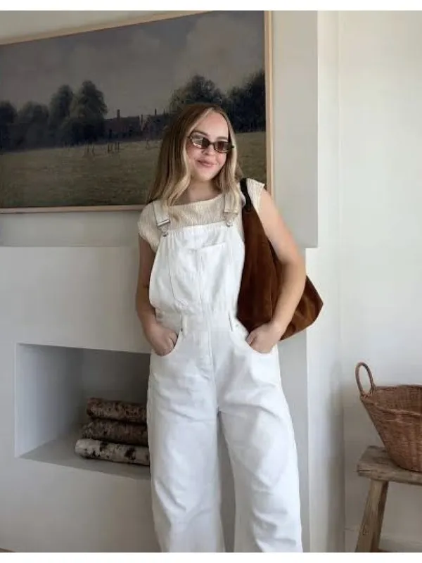 MADEWELL Straight-Leg Overalls in Tile White Size Small - Image 2