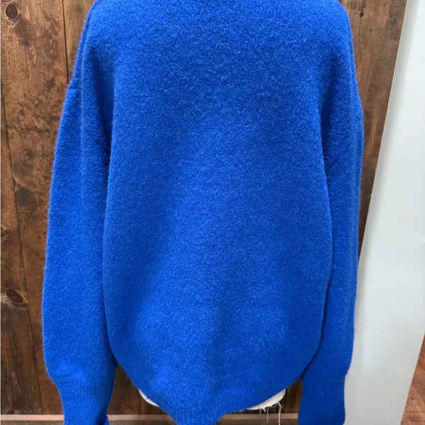 Karen Kane Electric Blue Plush wool blend yarn blouson Crewneck Sweater SzXL - Image 2