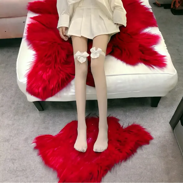 White Bow Thin Light‎ Smooth Over The Knee Socks Women's Stockings One Size - Image 7