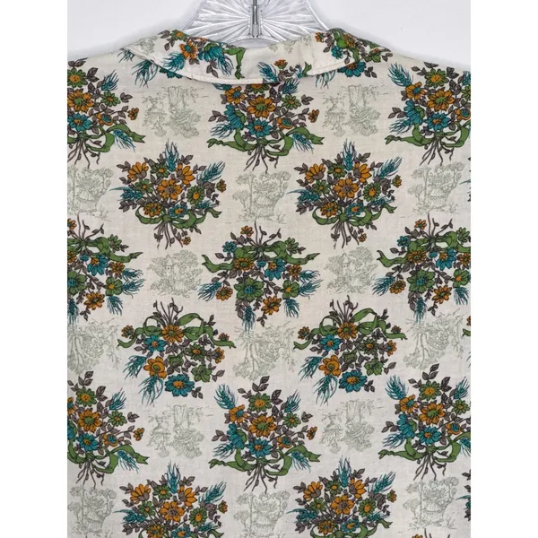 Vintage 60's Shirtmaker green Floral Cotton Blouse Peter Pan Collar USA Small - Image 6