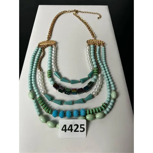 Turquose and faux pearl 5 layer statement necklace - Image 13