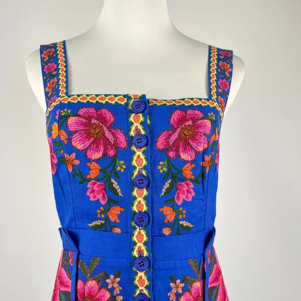 NWOT Farm Rio Linen Blend Floral Print Romper Size M - Image 3