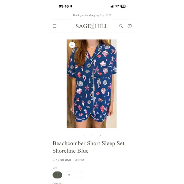 Printfresh Women Cotton Pajama Top XS Blue Seashell Starfish Button Front Pocket - Image 11
