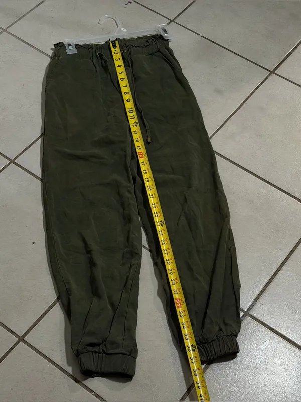 Zara Women Elastic Waist Preppy Olive Green Drawstring Jogger‎ Pants size S - Image 6